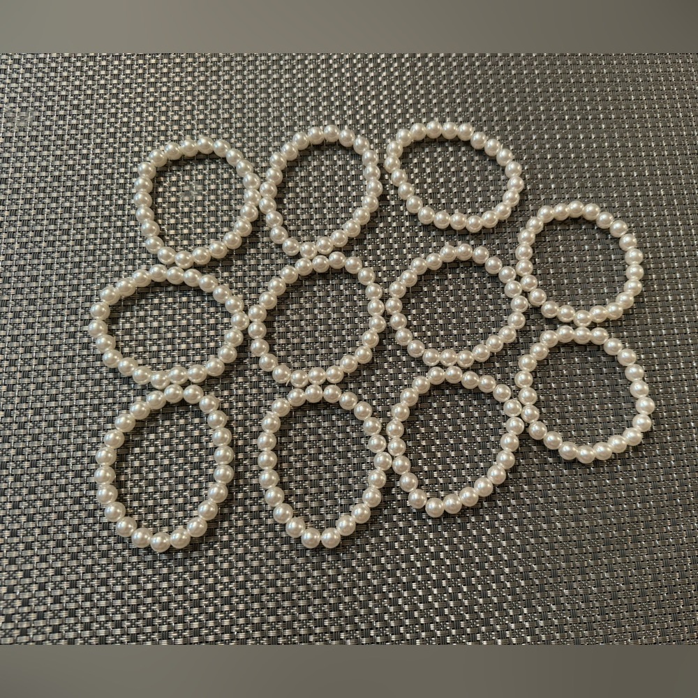 Set Of 11 White Beaded Stretchy Bracelets